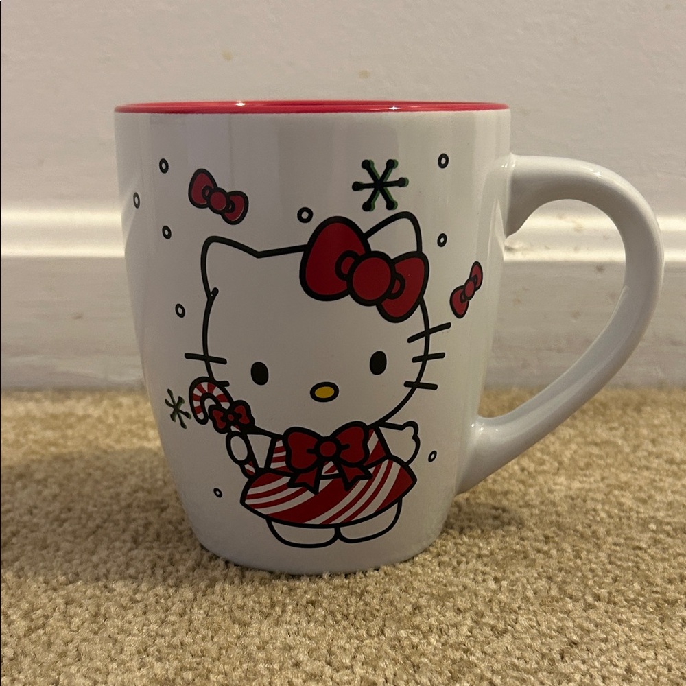 Hello Kitty White and Red Candy Cane Ceramic Mug